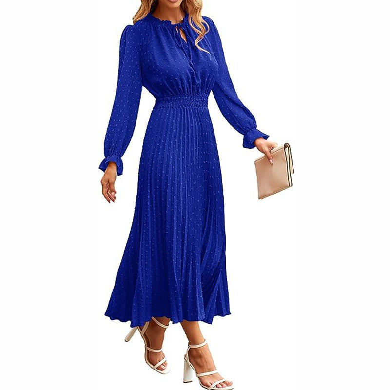 Pleated Long Sleeve Midi Dress