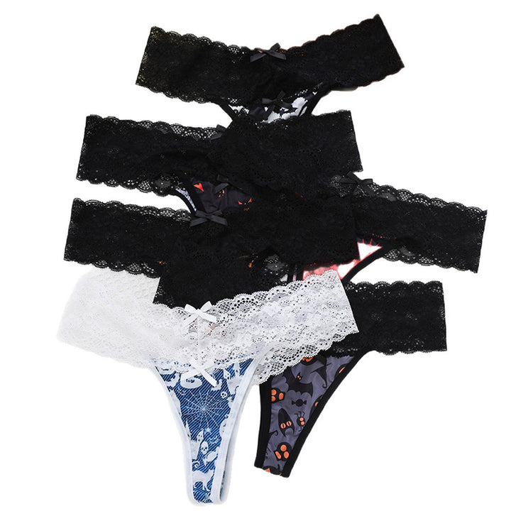 Halloween Lace Trim Thong Panties