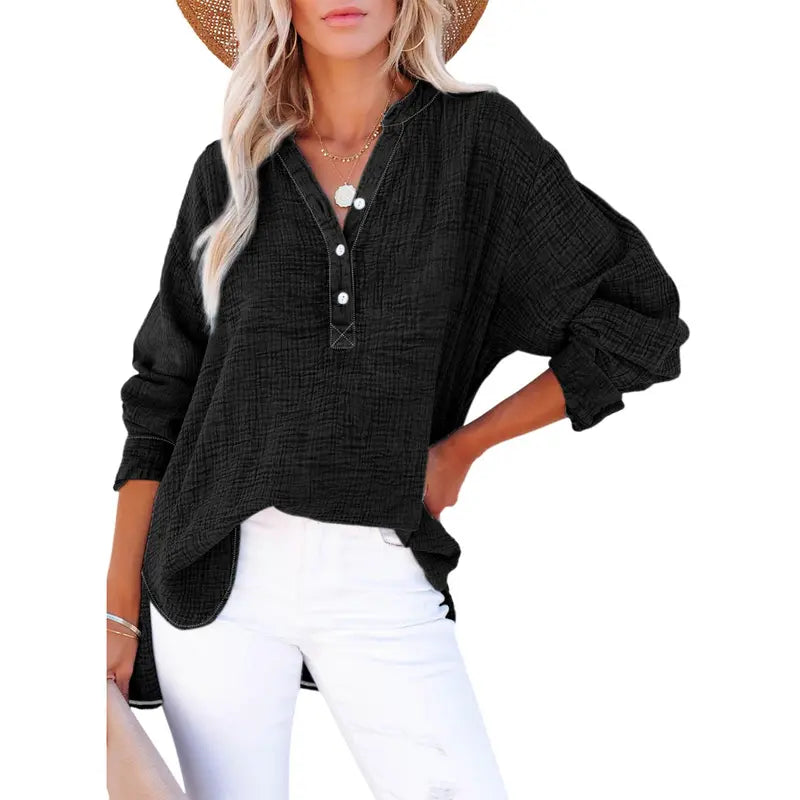 Textured Casual V Neck Top