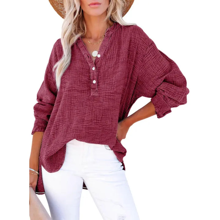 Textured Casual V Neck Top