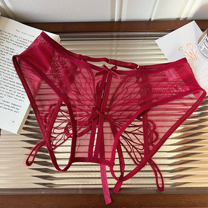 Women's bow-embroidered mesh panties