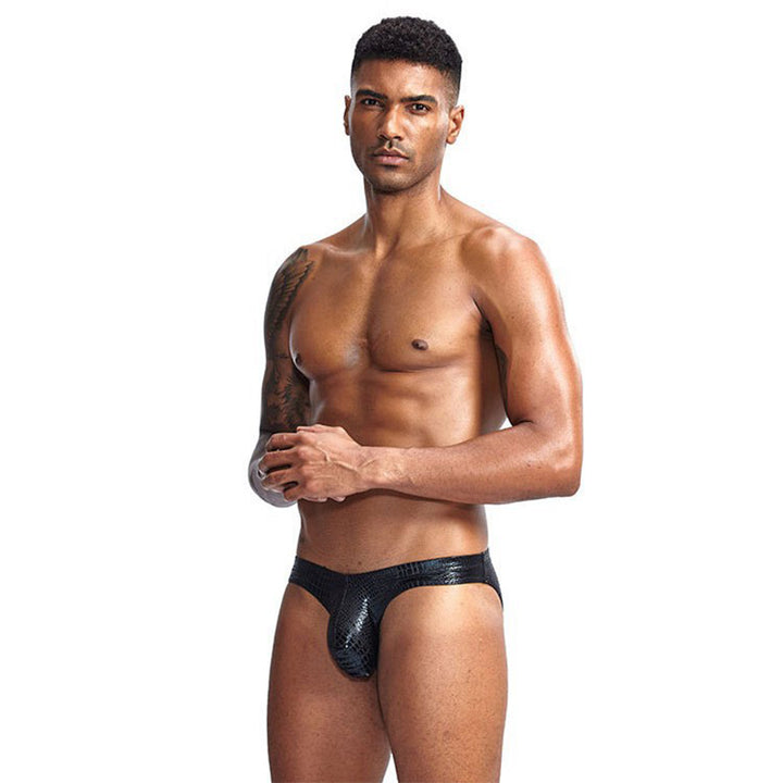 Men's faux leather crocodile-patterned briefs