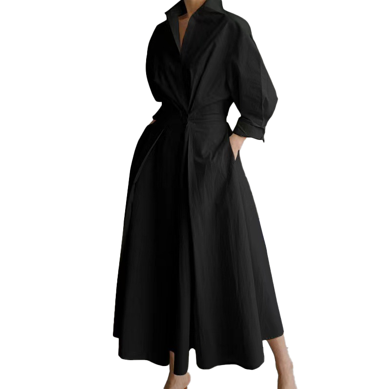 Elegant Belted Shirt Maxi Dress