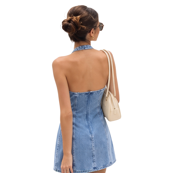 Lace Trim Denim Mini Dress
