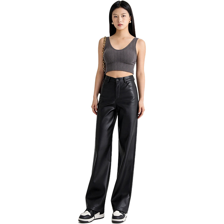 High Waist PU Wide Leg Pants