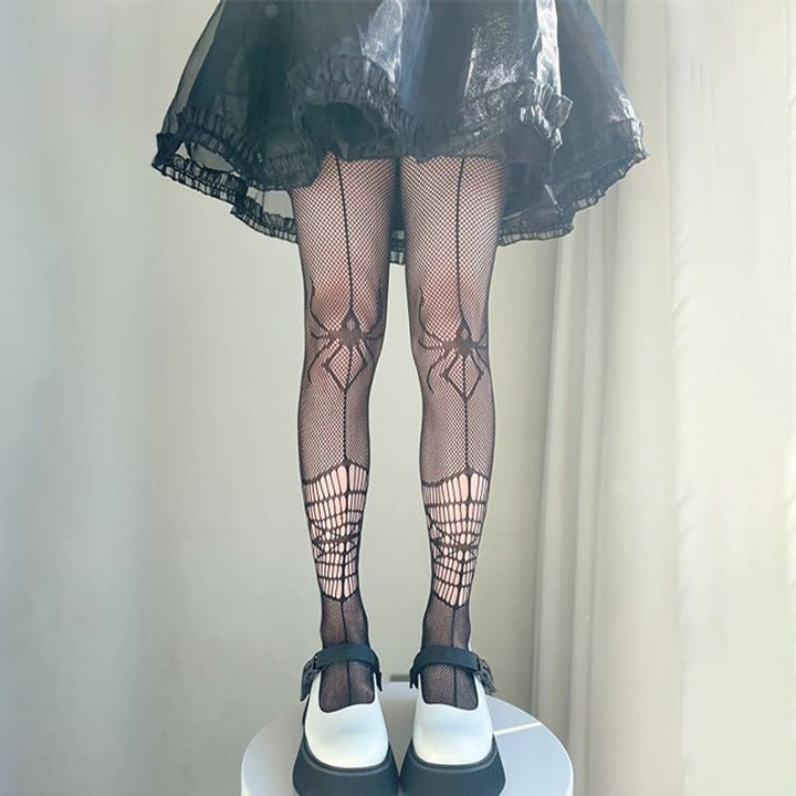 Spider Web Skull Fishnet Tights