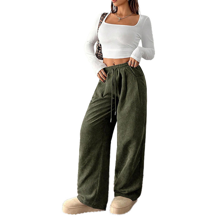 Drawstring Corduroy Wide Leg Pants