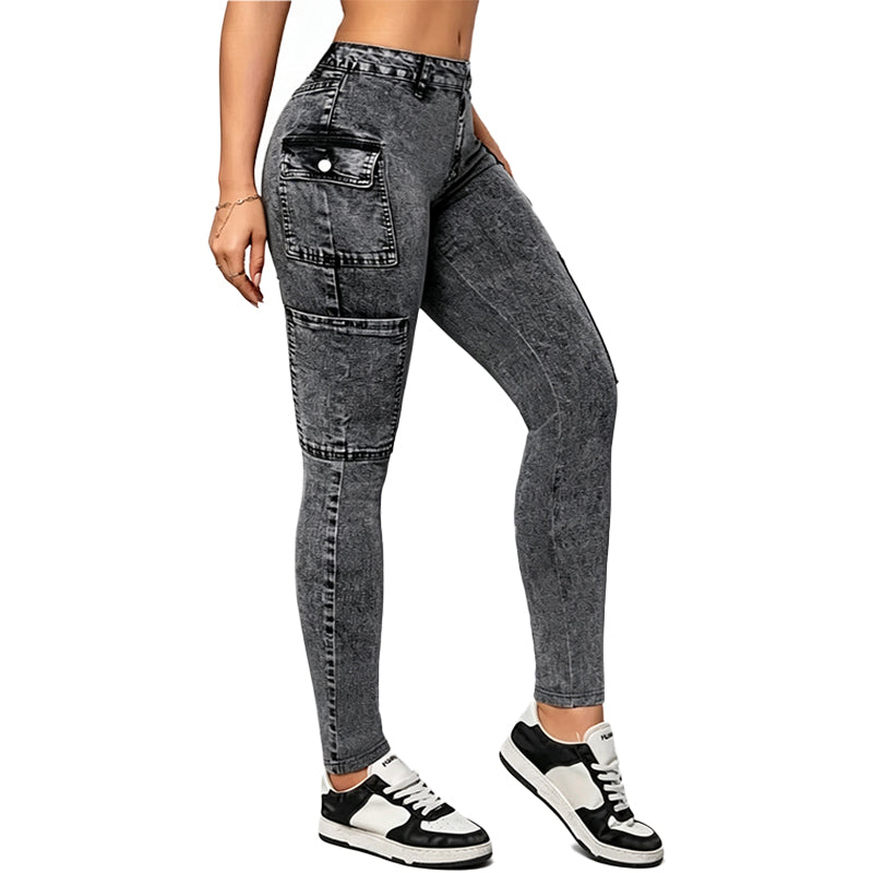 Denim Look Knit Cargo Pants