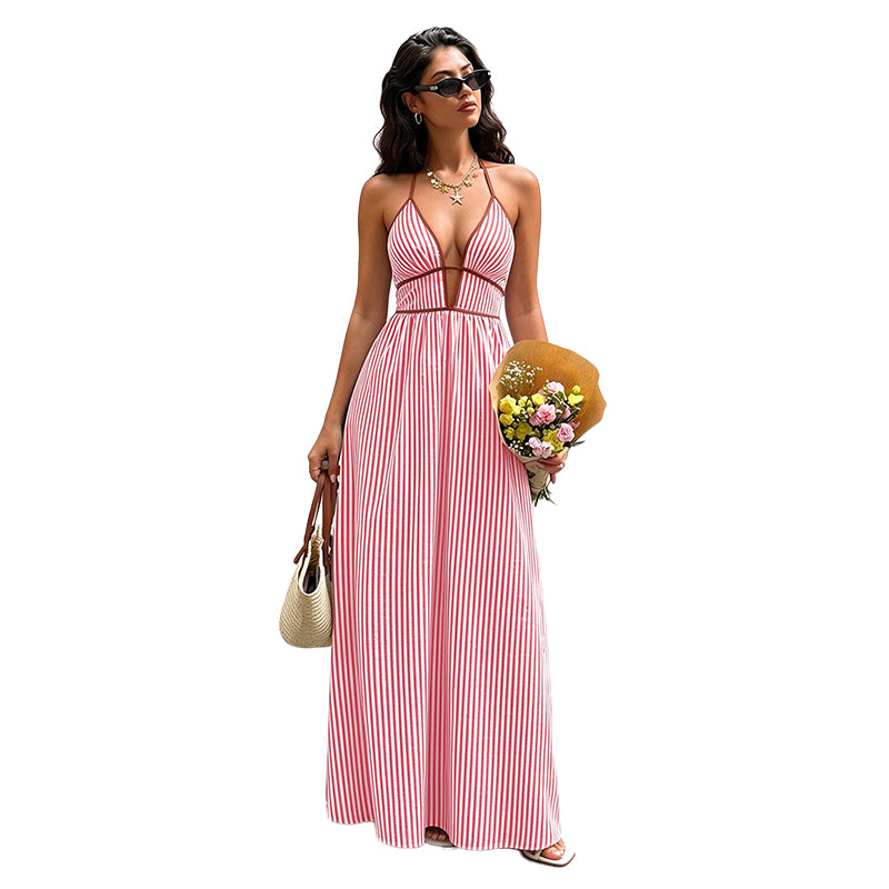 Striped Halter Maxi Dress