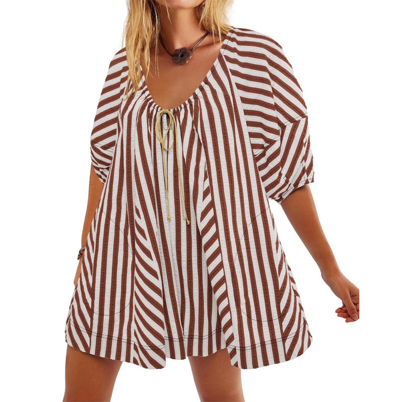 Boho Striped Tie Front Mini Dress