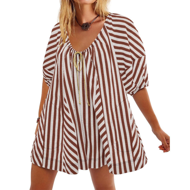 Boho Striped Tie Front Mini Dress