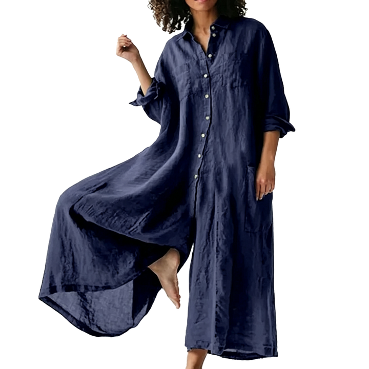 Relaxed Linen Button Down Maxi Dress