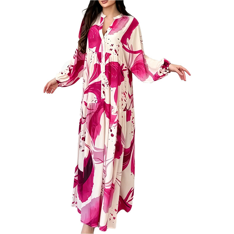 Abstract Print Tiered Maxi Dress