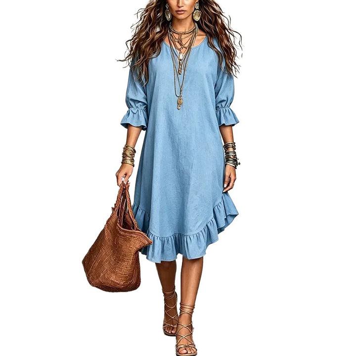 Boho Ruffle Sleeve Midi Dress