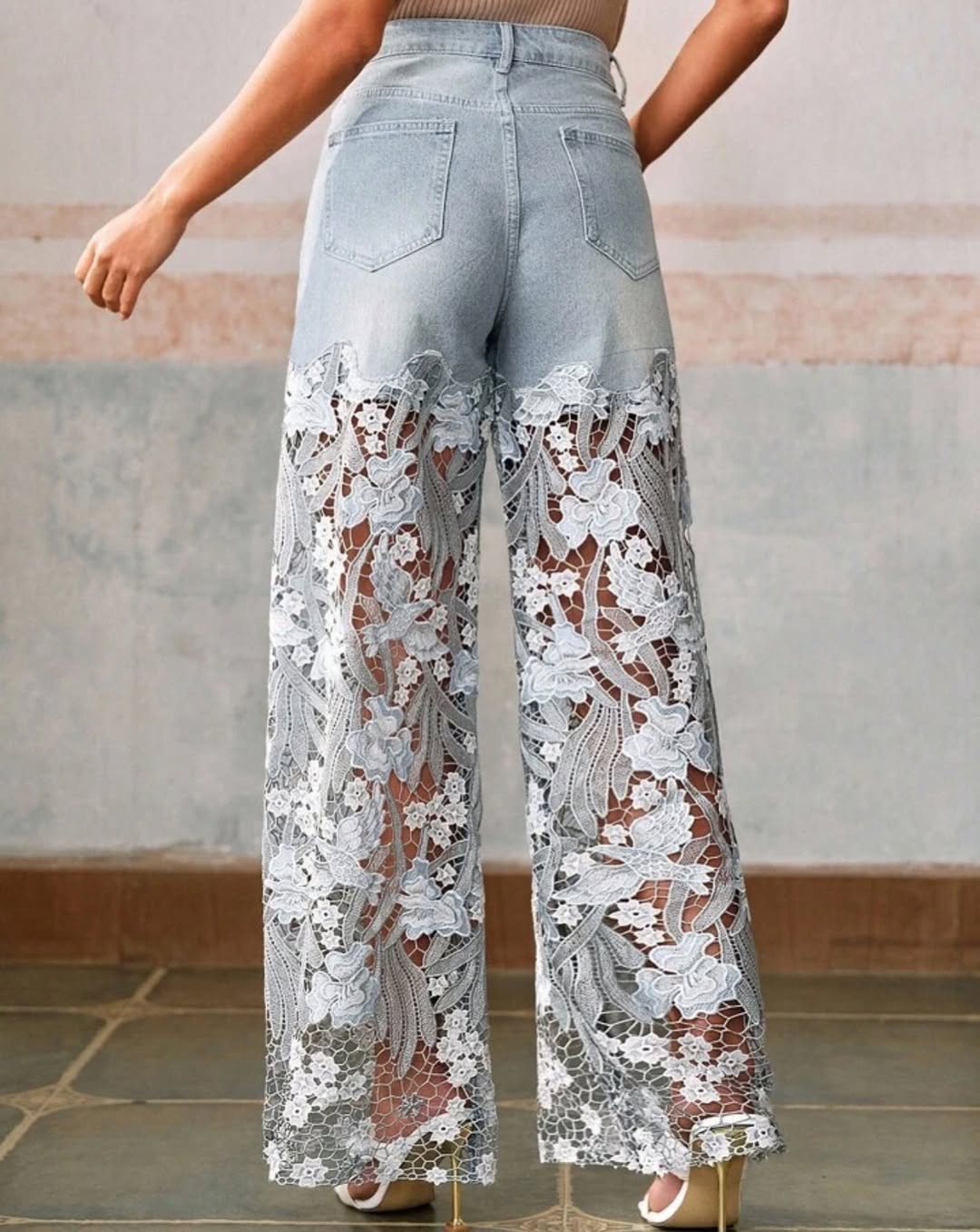Women’s Lace Patchwork Wide Leg Jeans