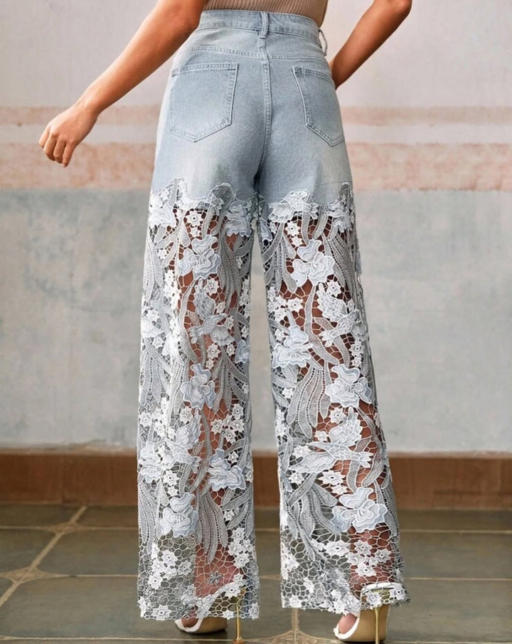 Women’s Lace Patchwork Wide Leg Jeans