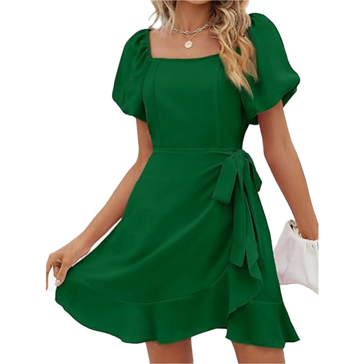 Square Neck Puff Sleeve Mini Dress
