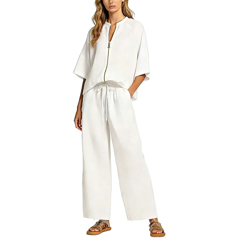 Zip Front Wide Leg Two-Piece Set