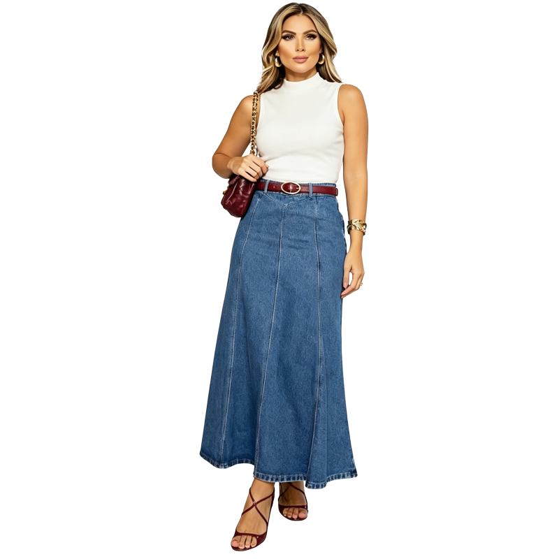 High Waist Denim Maxi Skirt