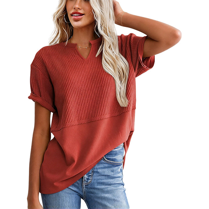 Notched Neck Textured Knit Top