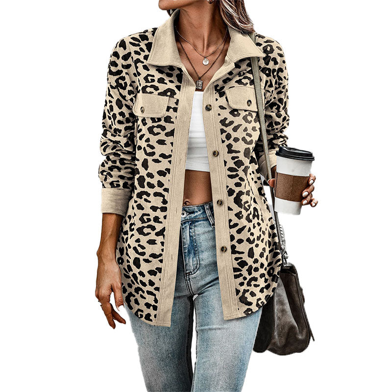 Leopard Print Corduroy Shirt Jacket