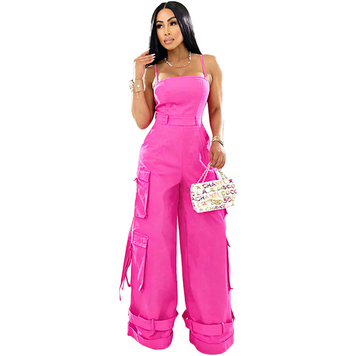 Strapless Wide Leg Cargo Jumpsuit