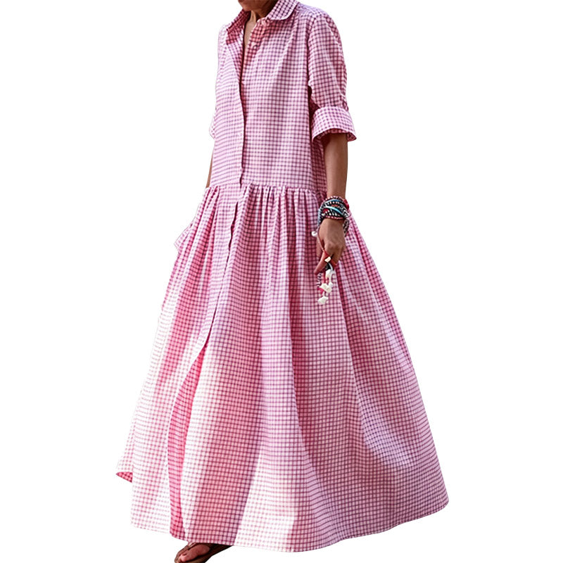 Vintage Plaid Shirt Maxi Dress