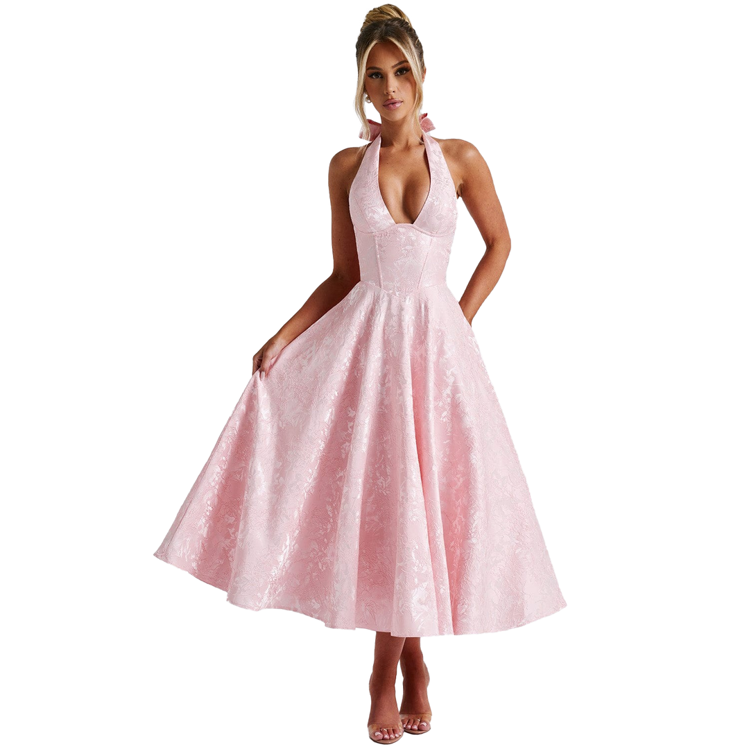 Halter Neck A-Line Midi Dress
