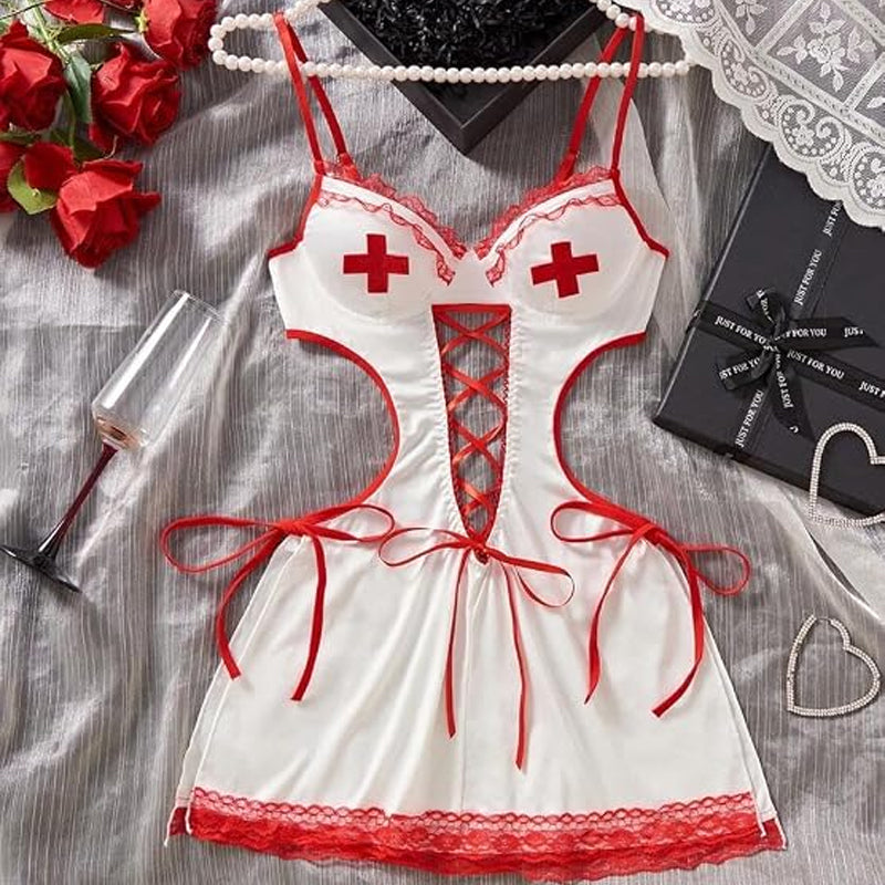 Lace-Up Nurse Costume Lingerie Set