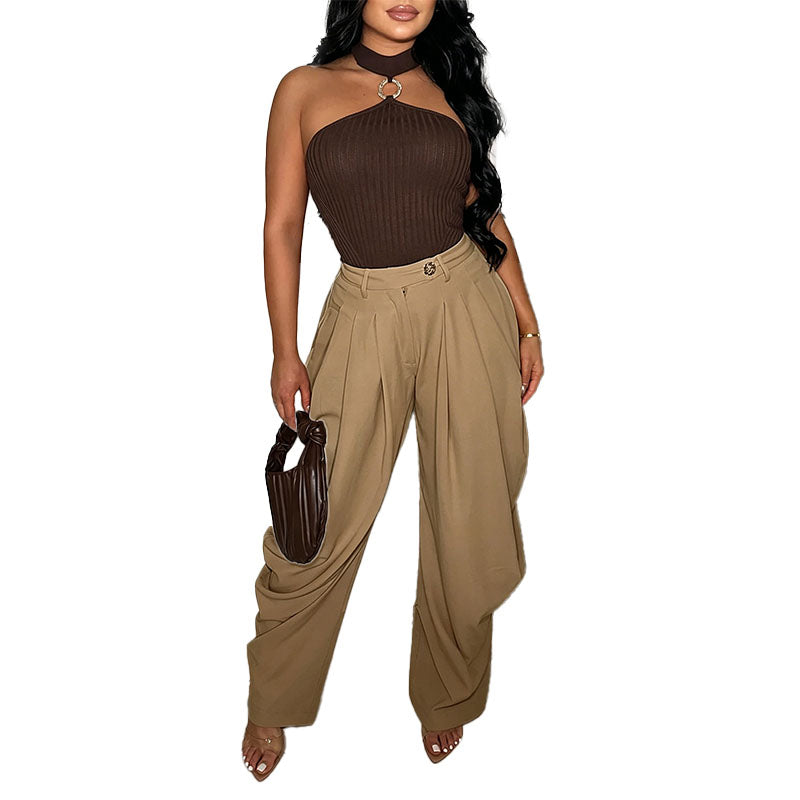 High Waisted Pleated Wide Leg Pants