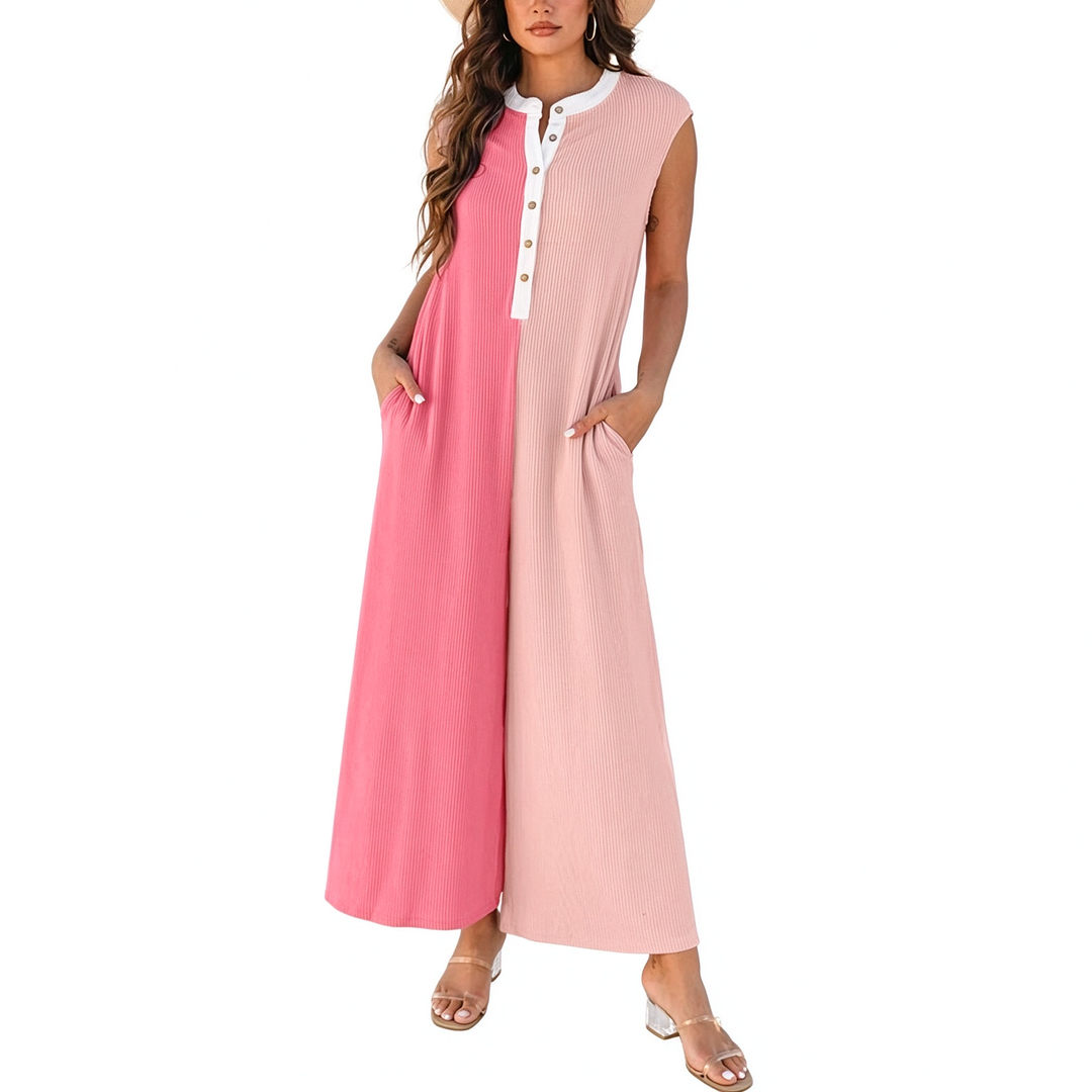 Sleeveless Color Block Wide-Leg Jumpsuit