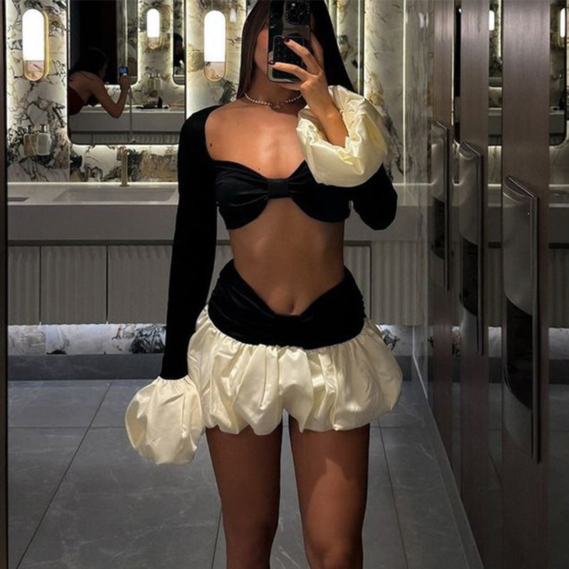 Twist Front Crop Top & Bubble Skirt Set