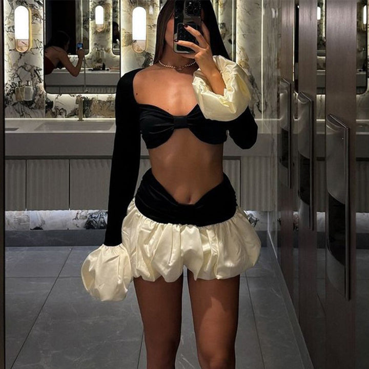Twist Front Crop Top & Bubble Skirt Set