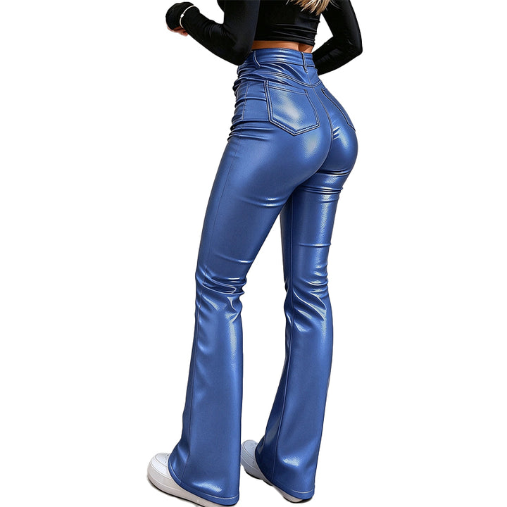 High-Waisted PU Flare Pants