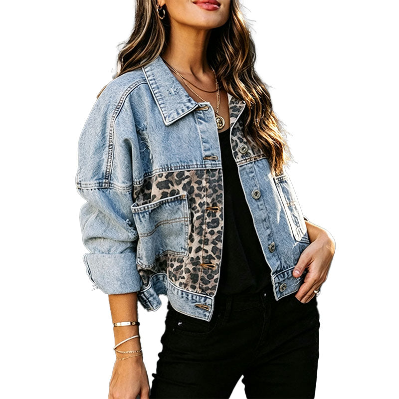 Leopard Panel Denim Jacket