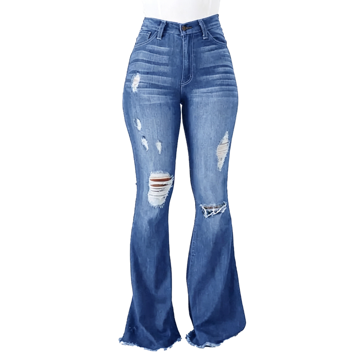 Distressed High Rise Flare Jeans