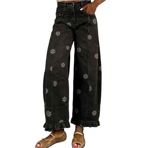 Floral Embroidered Wide Leg Pants