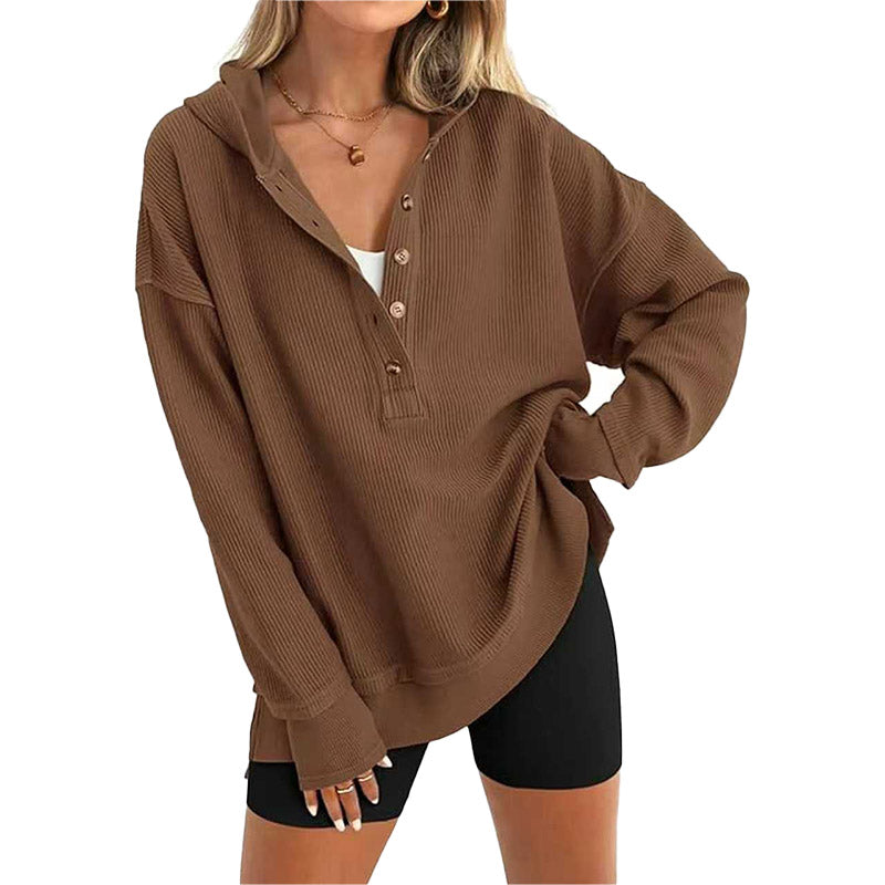 Relaxed Ribbed Hooded Pullover