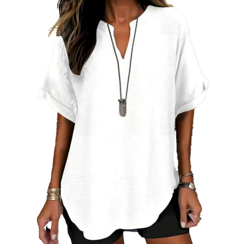 Relaxed Linen Blend Tunic Top