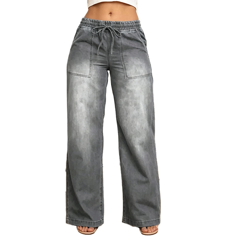 Relaxed Drawstring Wide Leg Pants