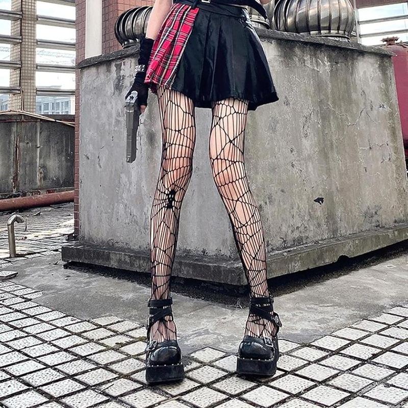 Spider Web Skull Fishnet Tights