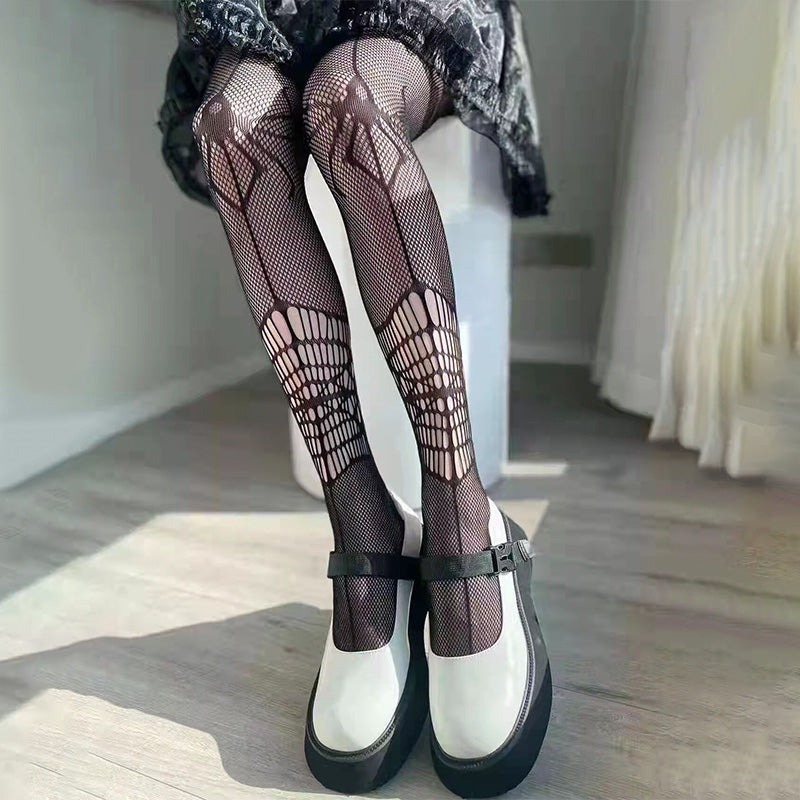 Spider Web Skull Fishnet Tights