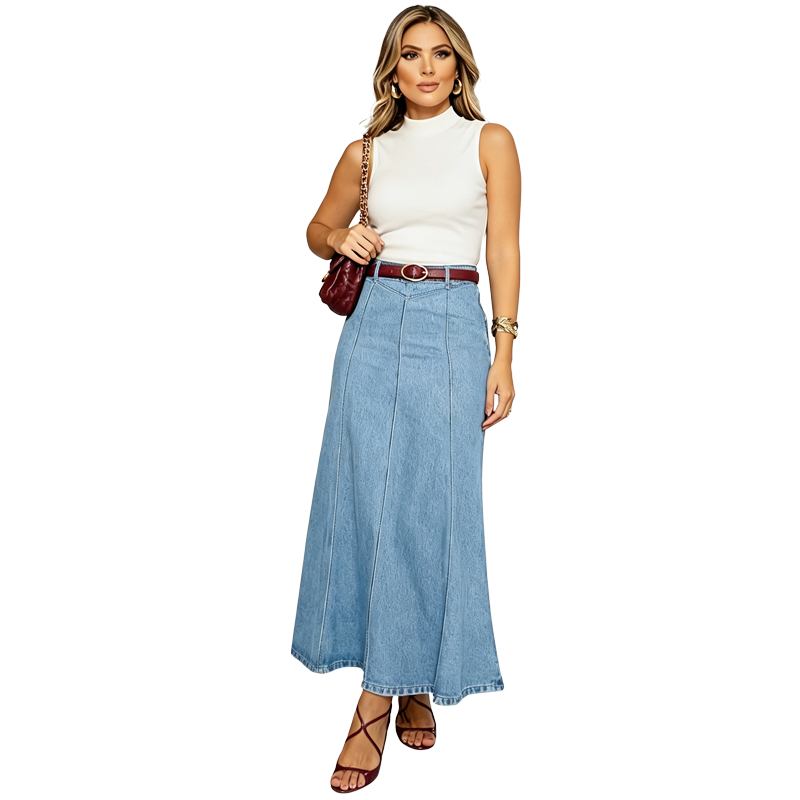High Waist Denim Maxi Skirt