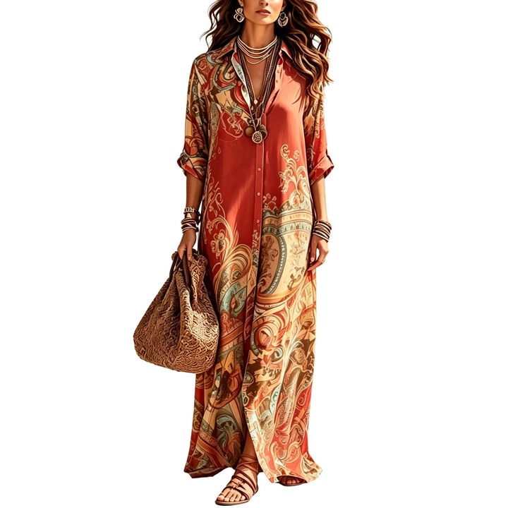 Printed Button Down Maxi Dress