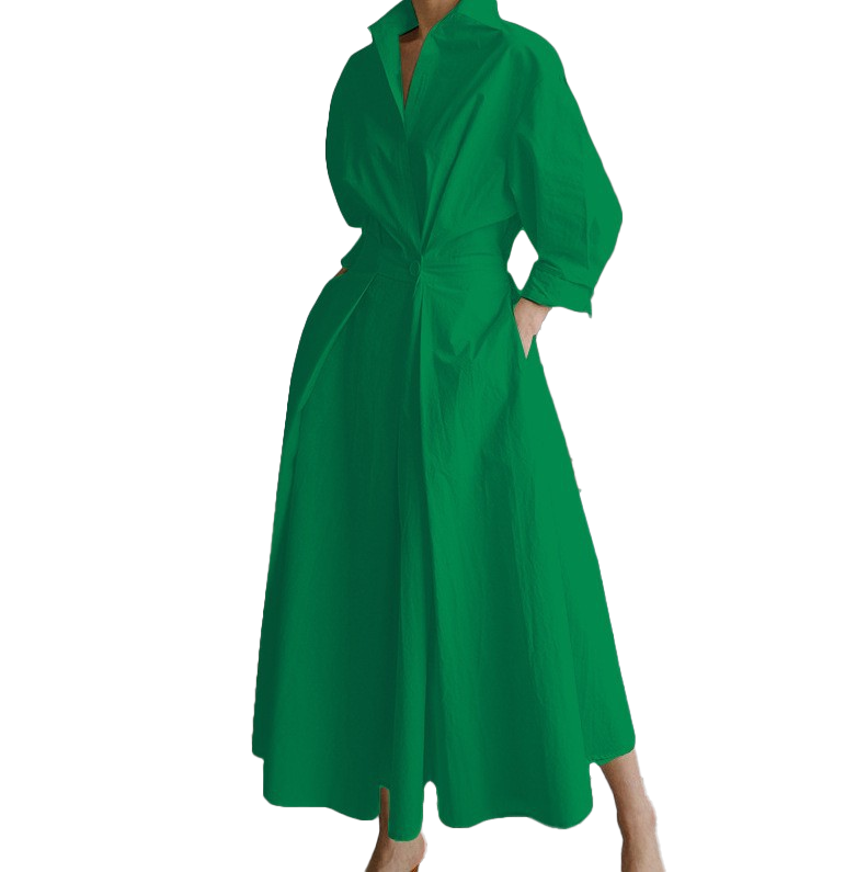 Elegant Belted Shirt Maxi Dress