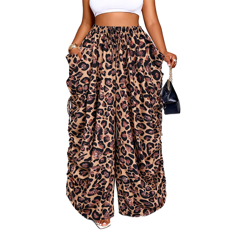 Leopard Print High-Waisted Wide-Leg Pants