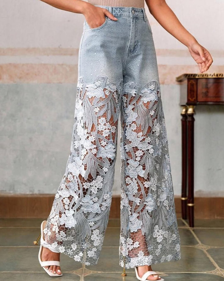 Women’s Lace Patchwork Wide Leg Jeans