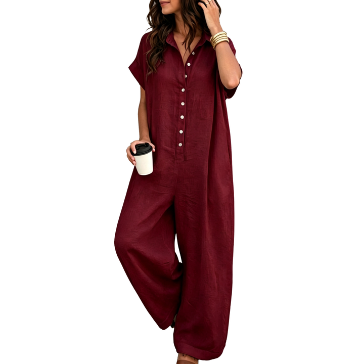 Relaxed Button Front Wide Leg Jumpsuit A