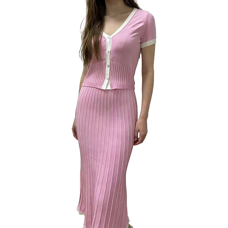 Ribbed Knit Two-Piece Skirt Set