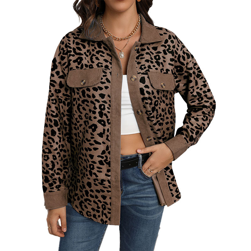 Leopard Print Corduroy Shirt Jacket